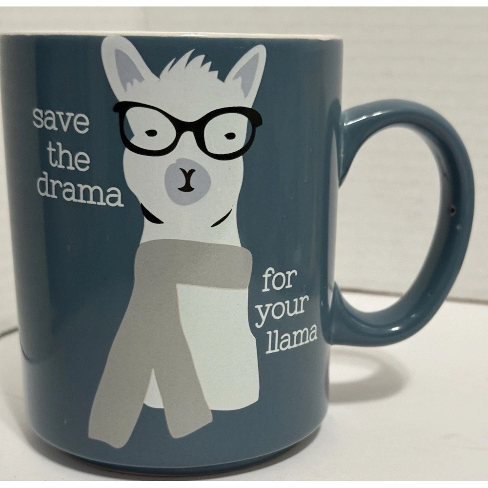 Love Your Mug Save The Drama For Your Llama‎ Blue Ceramic Coffee Cup 12oz Humor